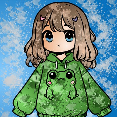 girl wearing frogging sweatshirt