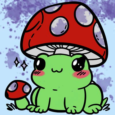 a cute frog with a mushroom hat