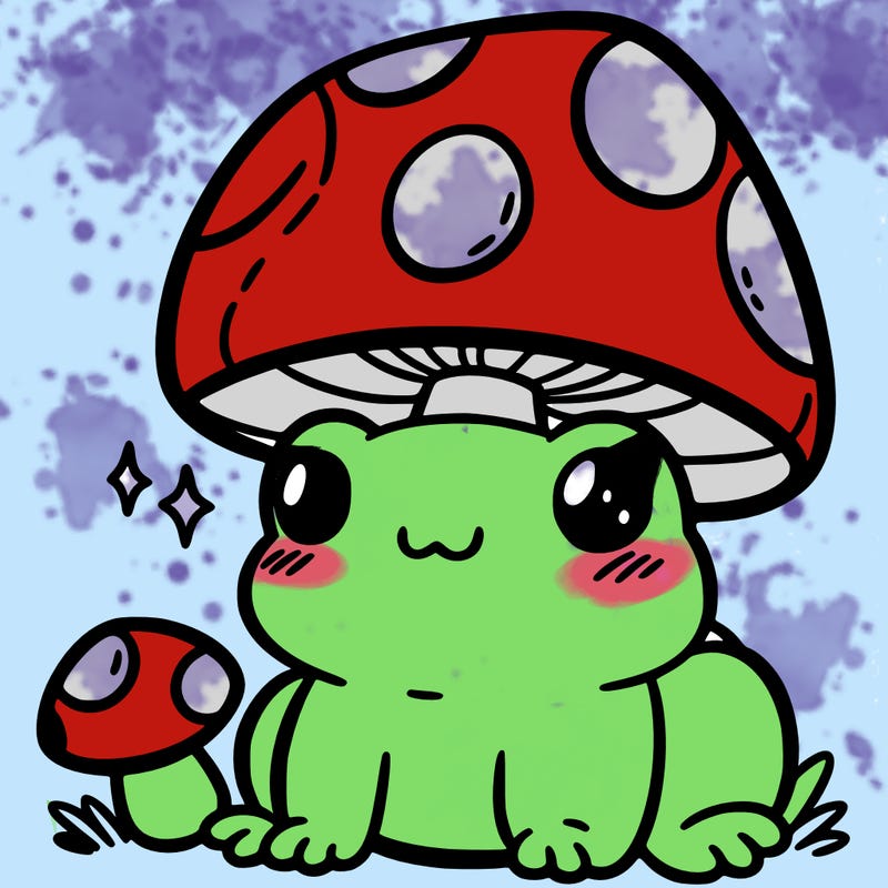a cute frog with a mushroom hat