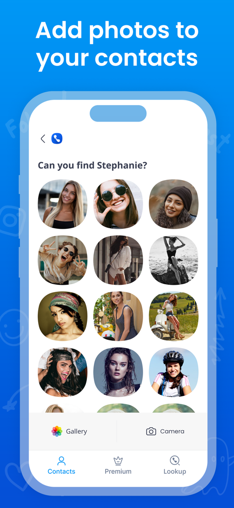 Eyecon mobile app interface showing a visual grid of contact profile pictures