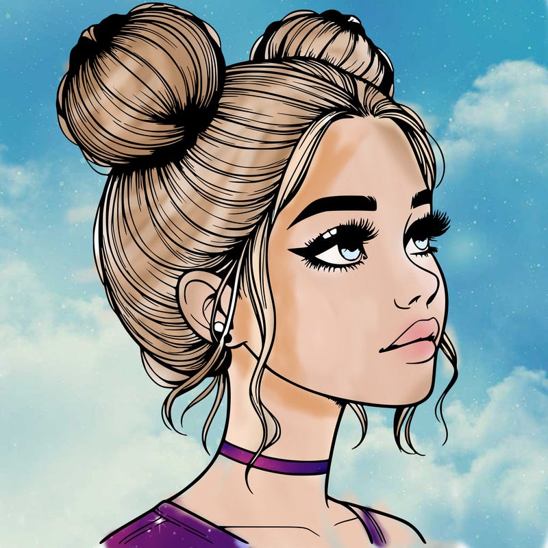 realistic girl with buns on the top of her head