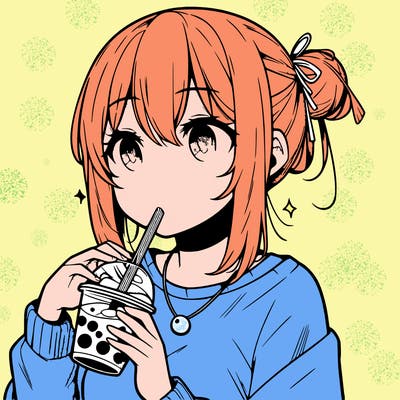 manga character drinking boba