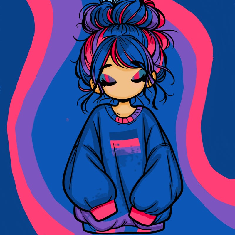 girl with baggy sweatshirt and messy bun