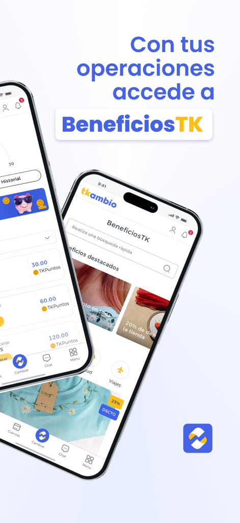 Schermate dell'app mobile TKambio che mostrano il sistema di premi e punti fedeltà.
