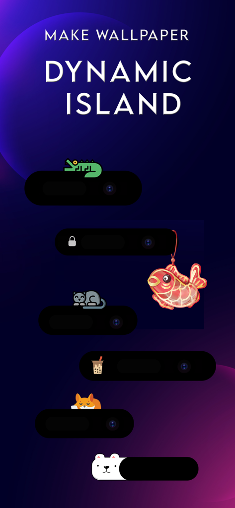 Diverse wallpaper customization options for iPhone Dynamic Island featuring animals and icons