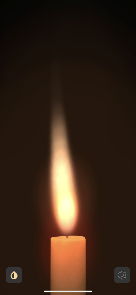 Soonsoon Candle Light - A realistic digital candle flame glowing on a dark background within the Soonsoon Candle Light app interface.
