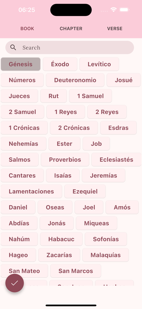 Biblia Estudio de MacArthur - Selection screen for Bible books in Spanish within the MacArthur Study Bible app.