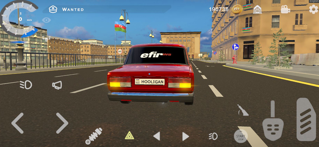 Hooligan 자동차 개조 모바일 게임에서 도시 거리를 달리는 빨간색 개조 자동차