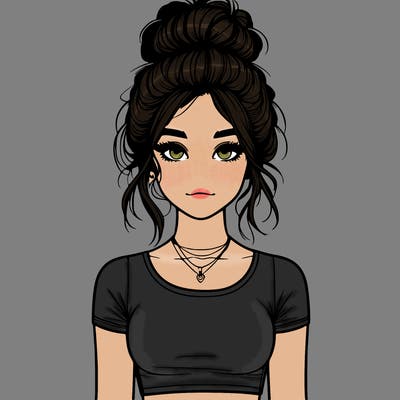 realistic girl with messy bun and croptop