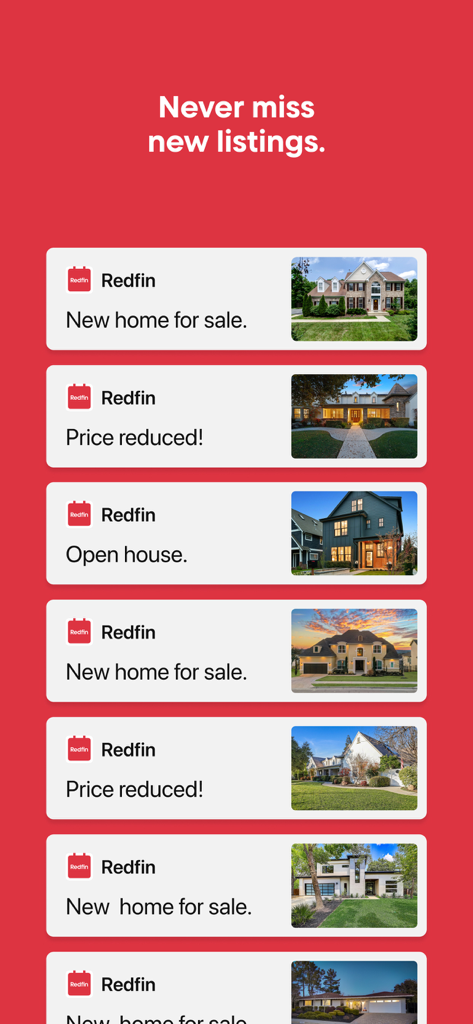 Redfin mobile app notifications for new home listings and price reductions