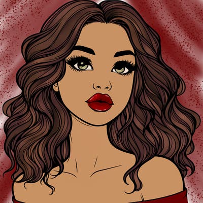 realistic girl with wavy hair and lips
