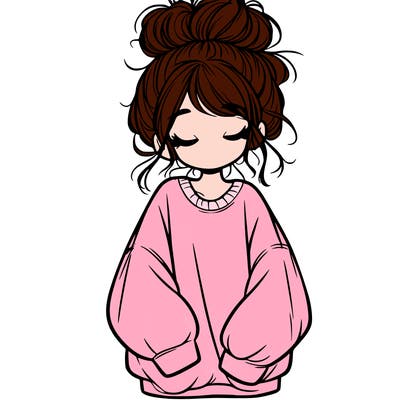 girl with baggy sweatshirt and messy bun