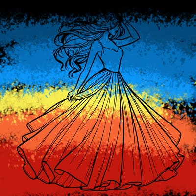 realistic woman with dress flowing in the wind