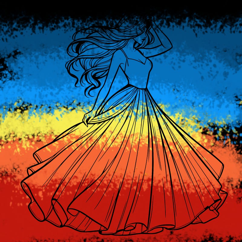 realistic woman with dress flowing in the wind