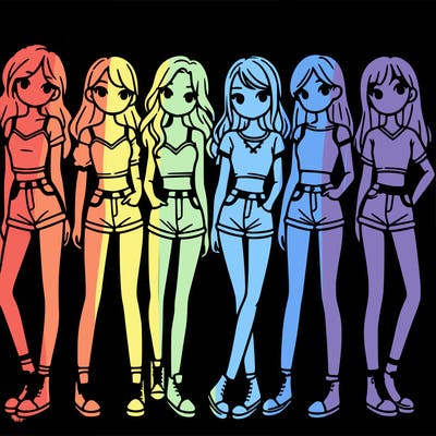 a group of girls wearing crop tops and shorts