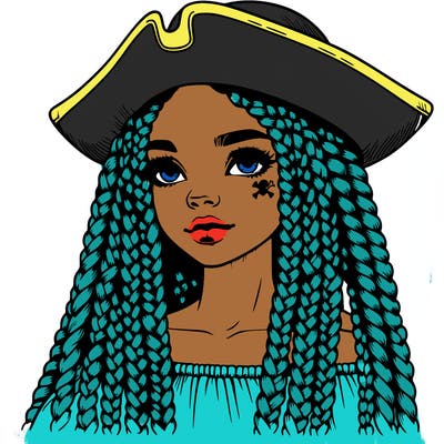 realistic girl with box braids and i realistic pirate hat
