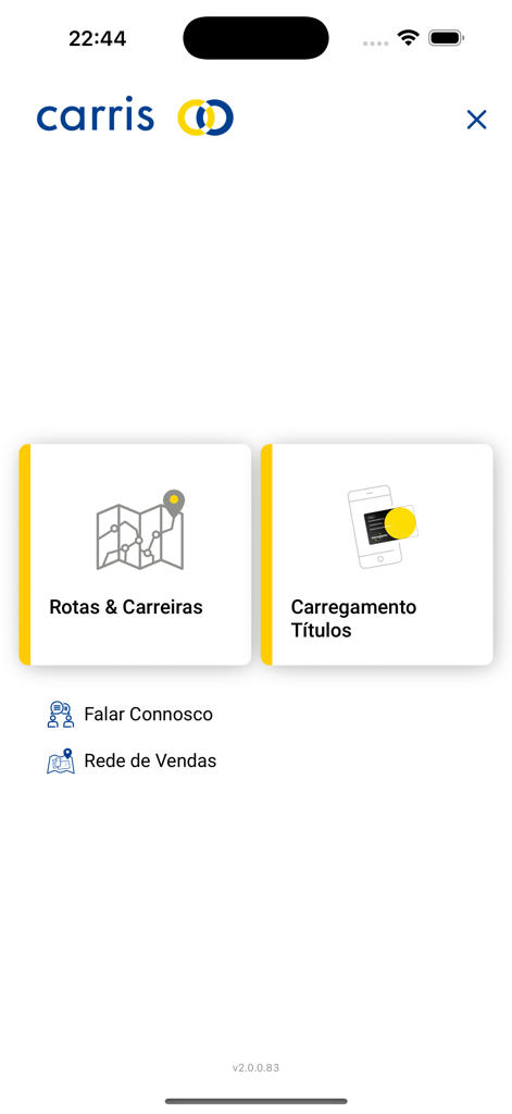 CARRISway - Home screen of the CARRISway app featuring buttons for routes and ticket loading options