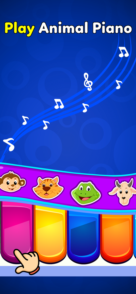 Fun Toddler Games for Kids 3-5 - Jogo interativo de piano de animais para crianças com teclas coloridas e rostos de animais fofos