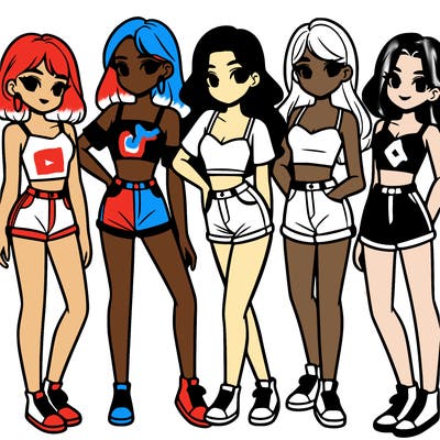 a group of girls wearing crop tops and shorts