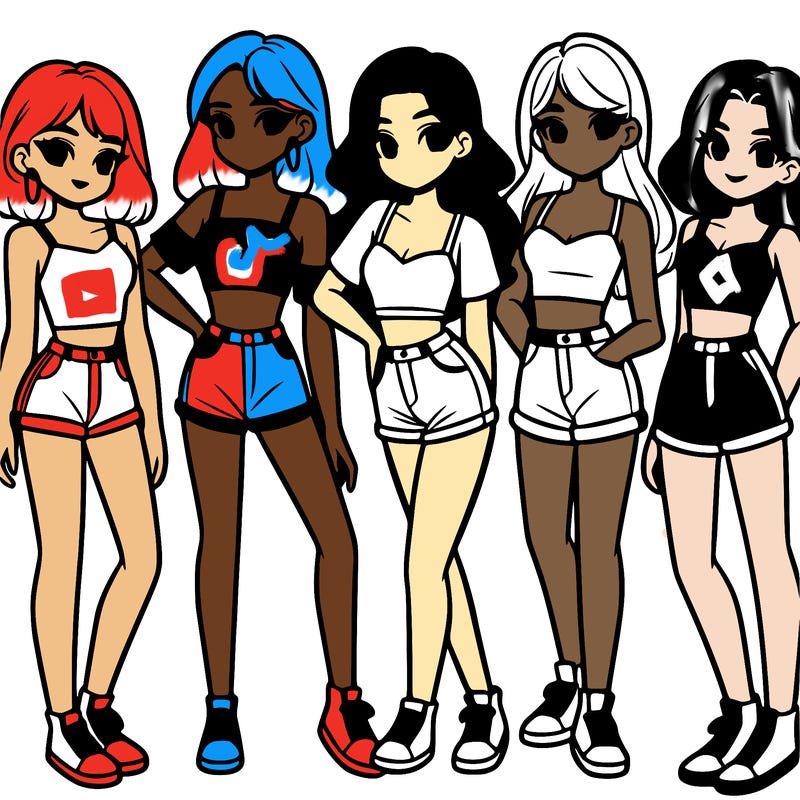 a group of girls wearing crop tops and shorts