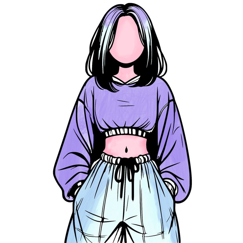 realistic girl faceless with baggy pants and a crop top