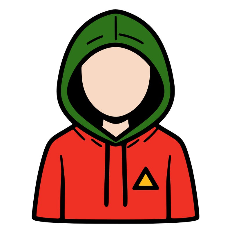 a person with non face waering a hoodie with a small triangle symbol