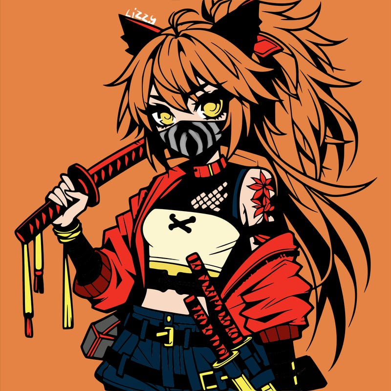 gorgeous edgy anime girl with a ninjato in one hand