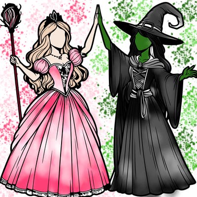 detailed realistic split of a princess and a witch
