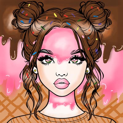 realistic girl with two buns in hair and lips