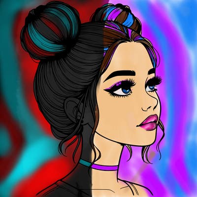 realistic girl with buns on the top of her head