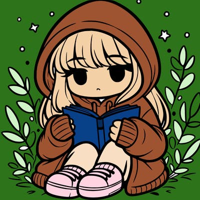 girl in oversized hoodie reading a book