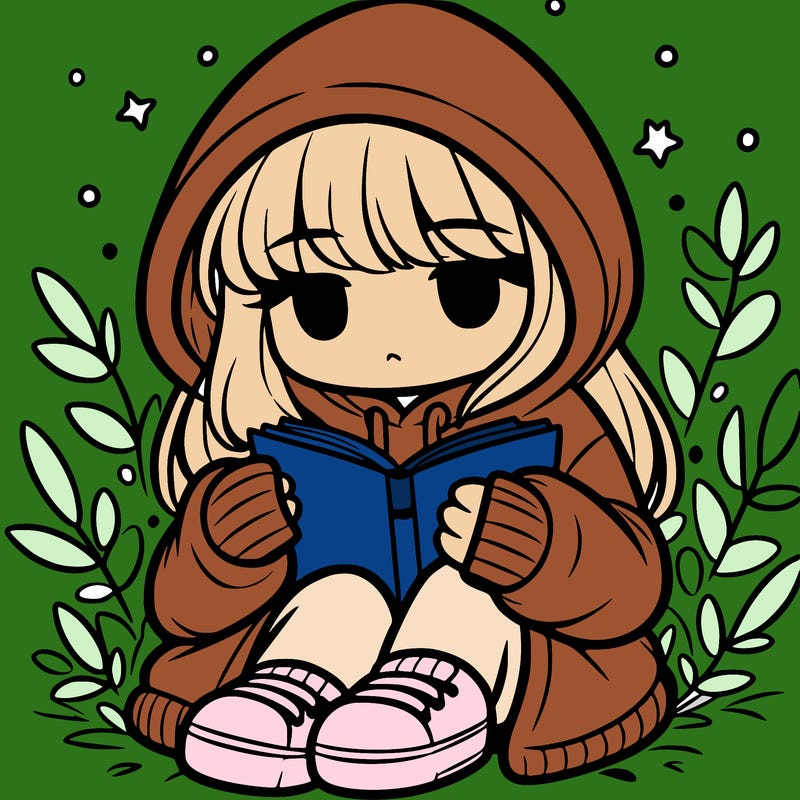 girl in oversized hoodie reading a book