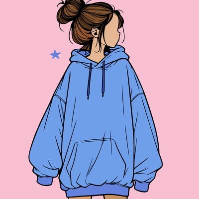 realistic girl with a oversized sweatshirt on and a bun