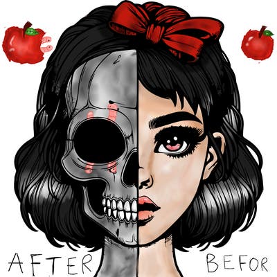 realistic girl with half skull mask