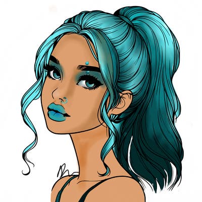 realistic girl with a ponytail on her hair and lips