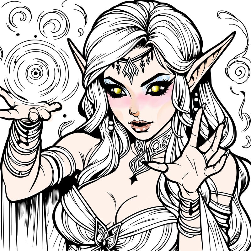 realistic scary beautiful elf sorceress casting spell