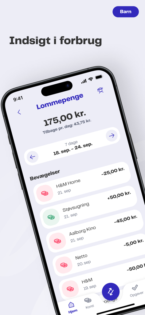 Young Money - A mobile phone screen showing the Young Money app interface with a transaction list and account balance.