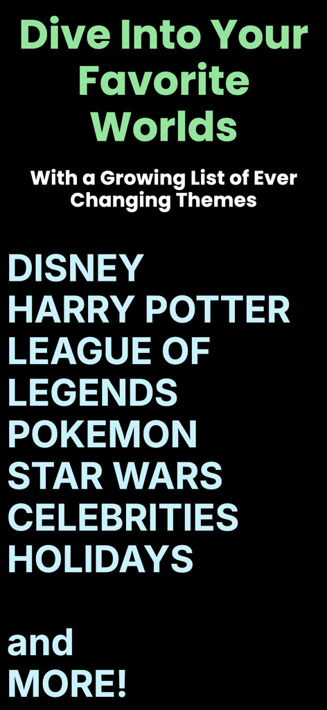 Party Ai - A list of available game themes in Party Ai including Disney, Harry Potter, Pokemon, and Star Wars.