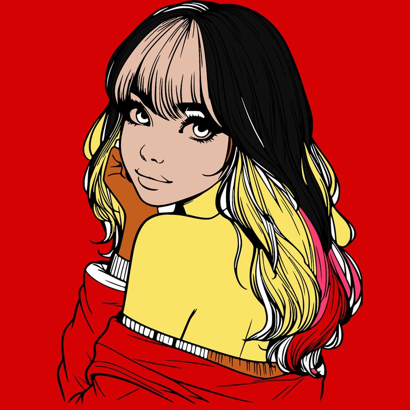 realistic girl with bangs looking over her shoulder