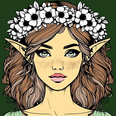 realistic female elf with flower crown