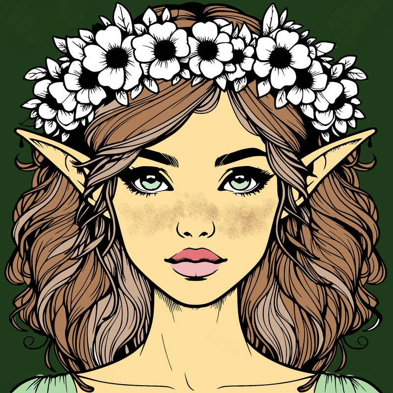 realistic female elf with flower crown