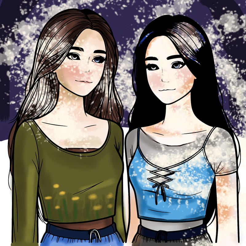 two realistic girls next to each other