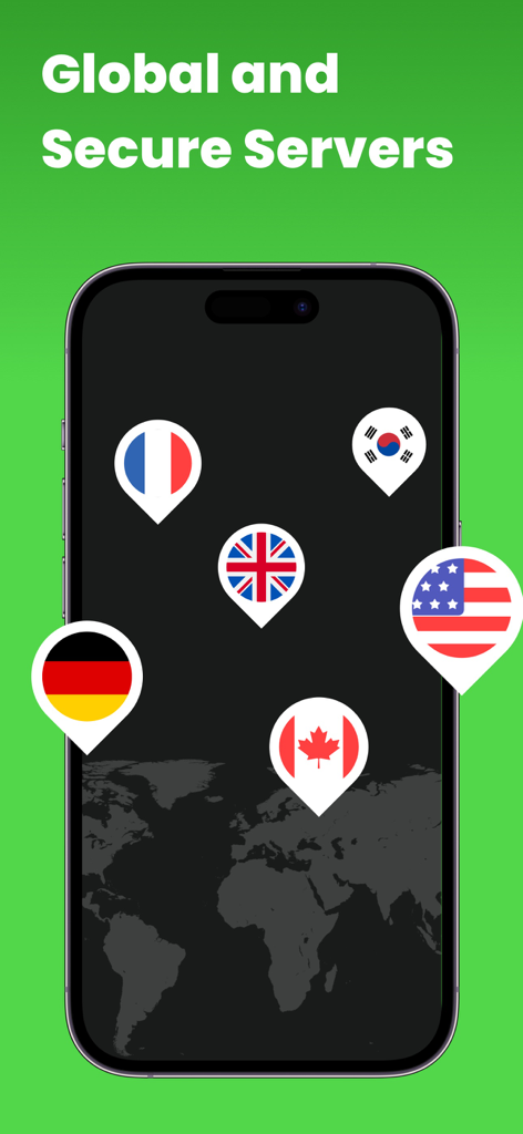 Melon VPN app screenshot showing a smartphone with various international server locations including USA UK France and Germany