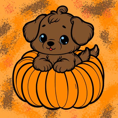 cute little puppy in a pumpkin