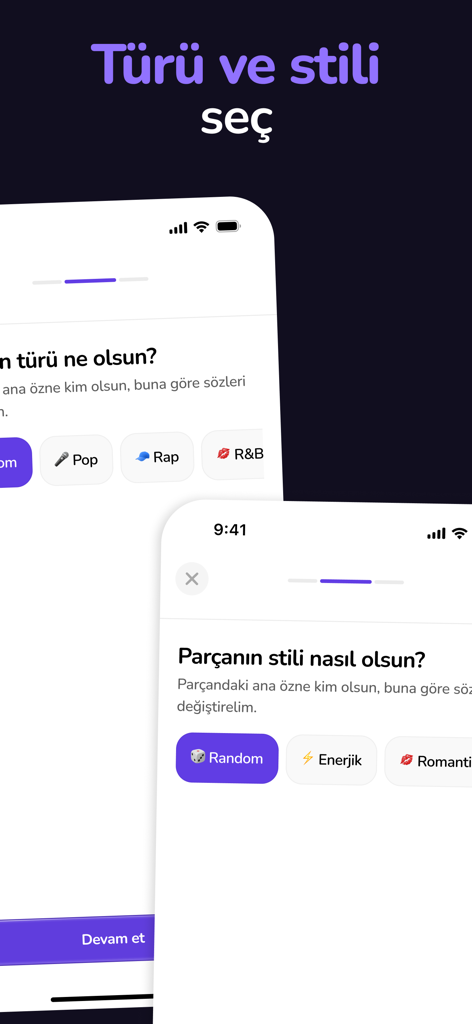 Songify: AI Music Maker - Interface of the Songify app showing options to choose the genre and style for AI music generation