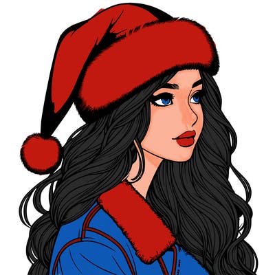 realistic girl in santa hat