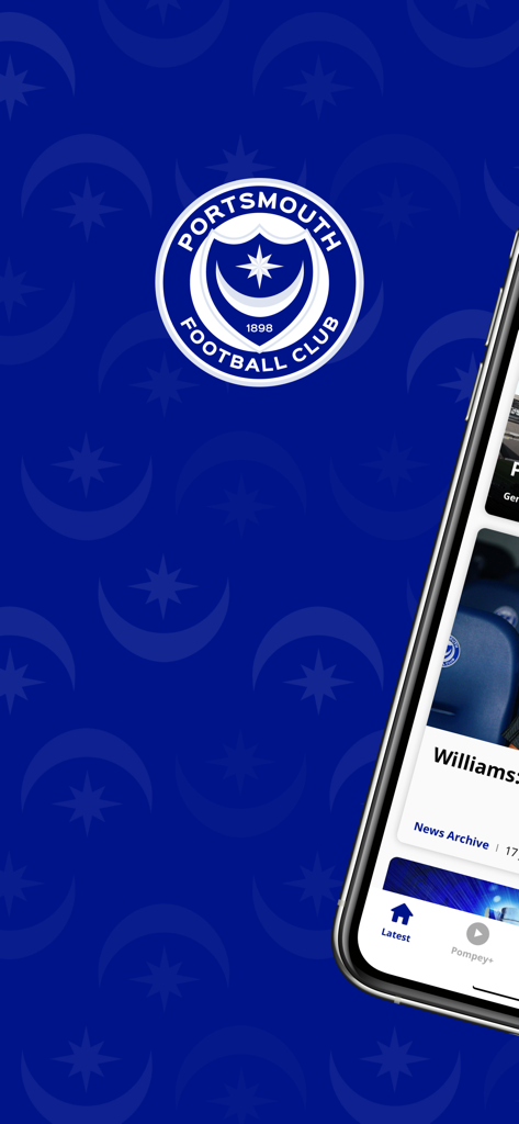 Portsmouth FC - Portsmouth FC official mobile app featuring the club crest and latest news interface