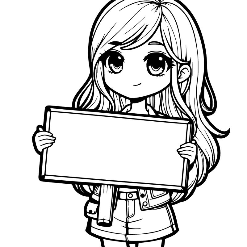 realistic girl holding a sign