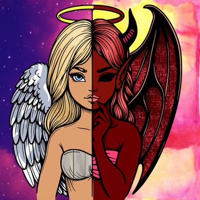 realistic angel half demon