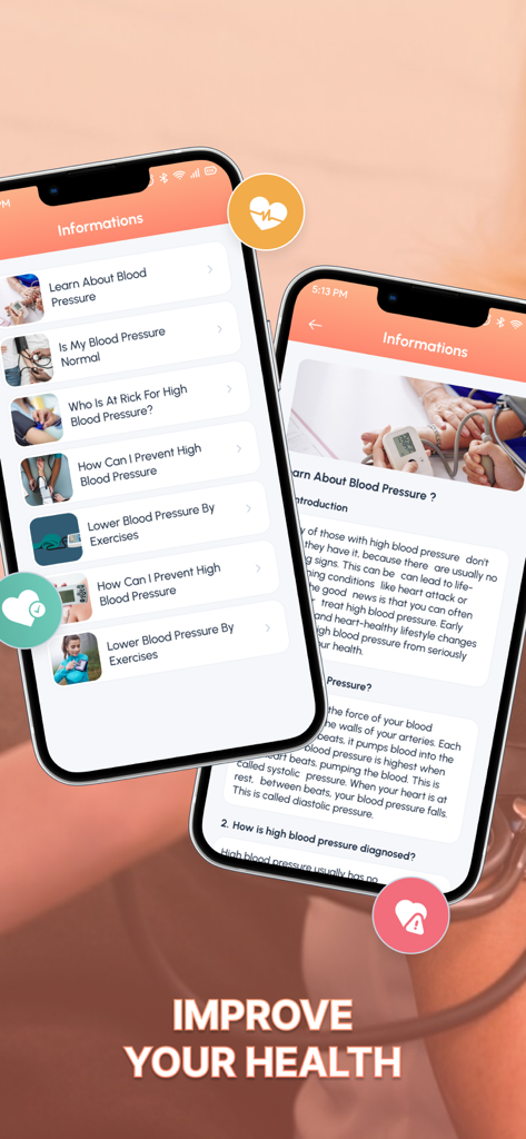 Informational articles on blood pressure management within the Blood Sugar Tracker Log app.
